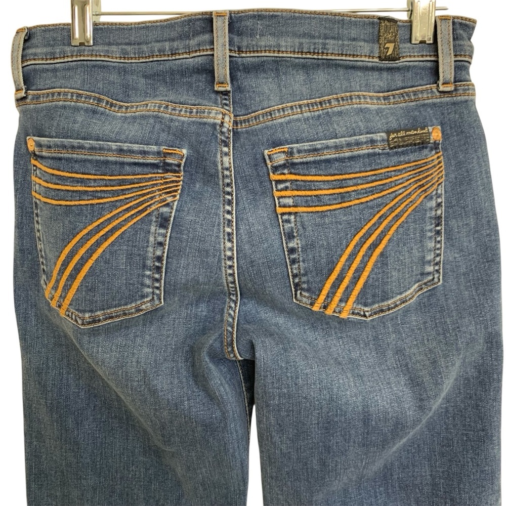 7 For All Mankind Dark Blue Flare Jeans with Contrast Pocket Detail - Picture 7 of 16